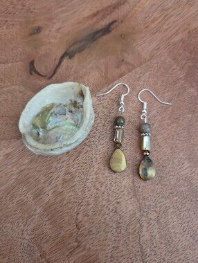 Bohemian Handmade Brown Green Teardrop Dangle Earrings Fairy Whimsical Artsy